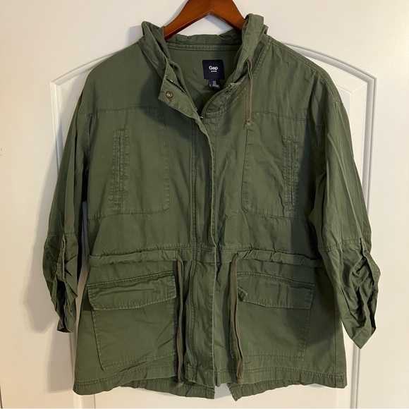 GAP Jackets & Blazers - Gap‎ Women's Utility Jacket Olive Baby Tweed Size Small 3/4 Sleeve Full Zip